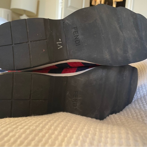 Fendi Red and Navy Knit High-Top Sneakers - Picture 5 of 5
